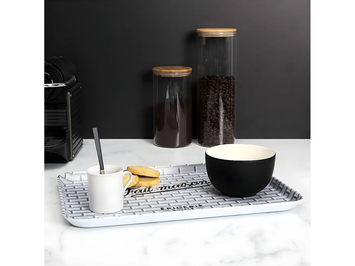 Plateau de Service "Brooklyn" 42cm Noir & Blanc