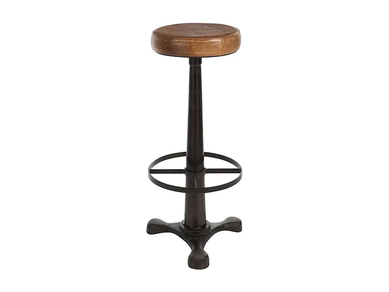 Tabouret Design Cuir & Métal "Molda" 80cm Marron