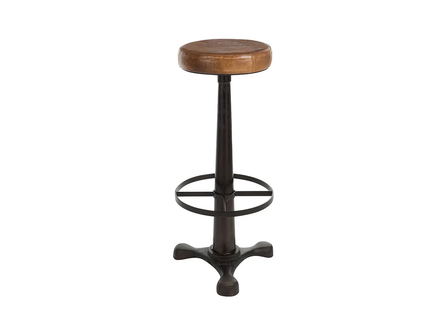 Tabouret Design Cuir & Métal "Molda" 80cm Marron