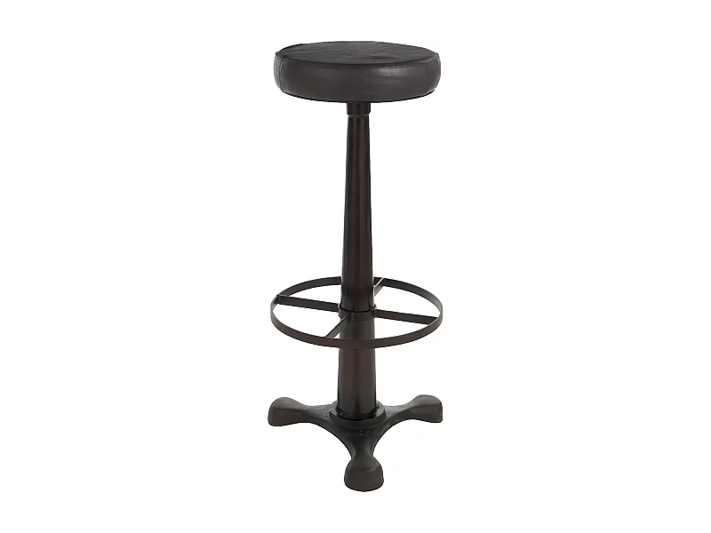 Tabouret Design Cuir & Métal "Molda" 79cm Noir
