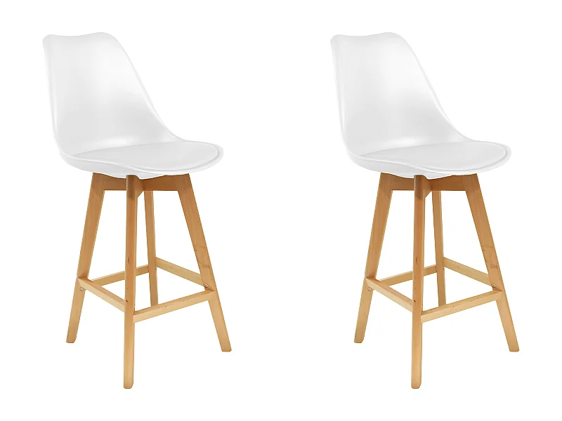 Chaise De Bar Blanche Pieds Bois - Lot De 2 Blanc