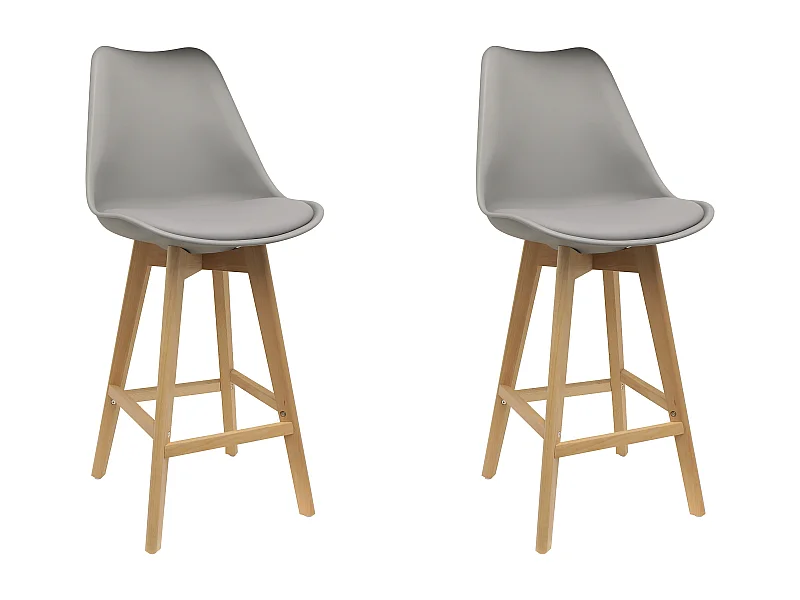Chaise De Bar Grise Pieds Bois - Lot De 2 Gris