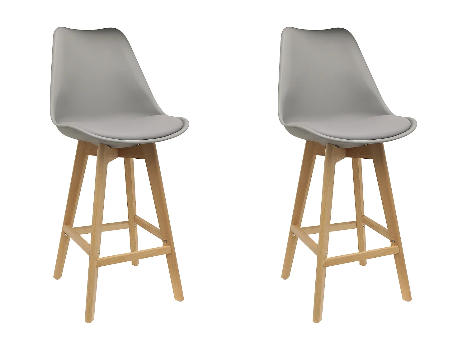 Chaise De Bar Grise Pieds Bois - Lot De 2 Gris