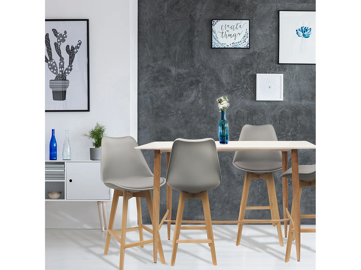 Chaise De Bar Grise Pieds Bois - Lot De 2 Gris