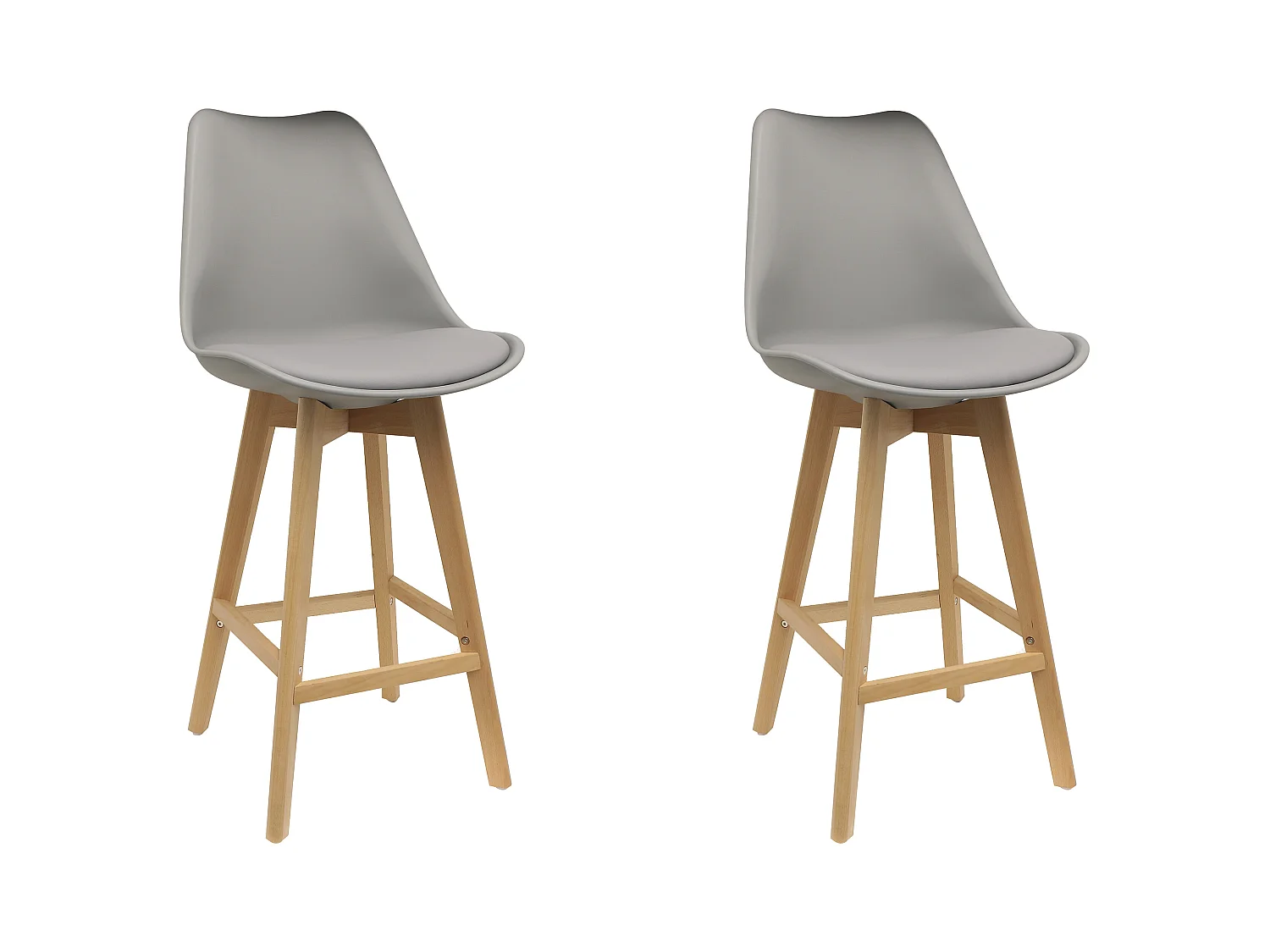 Chaise De Bar Grise Pieds Bois - Lot De 2 Gris