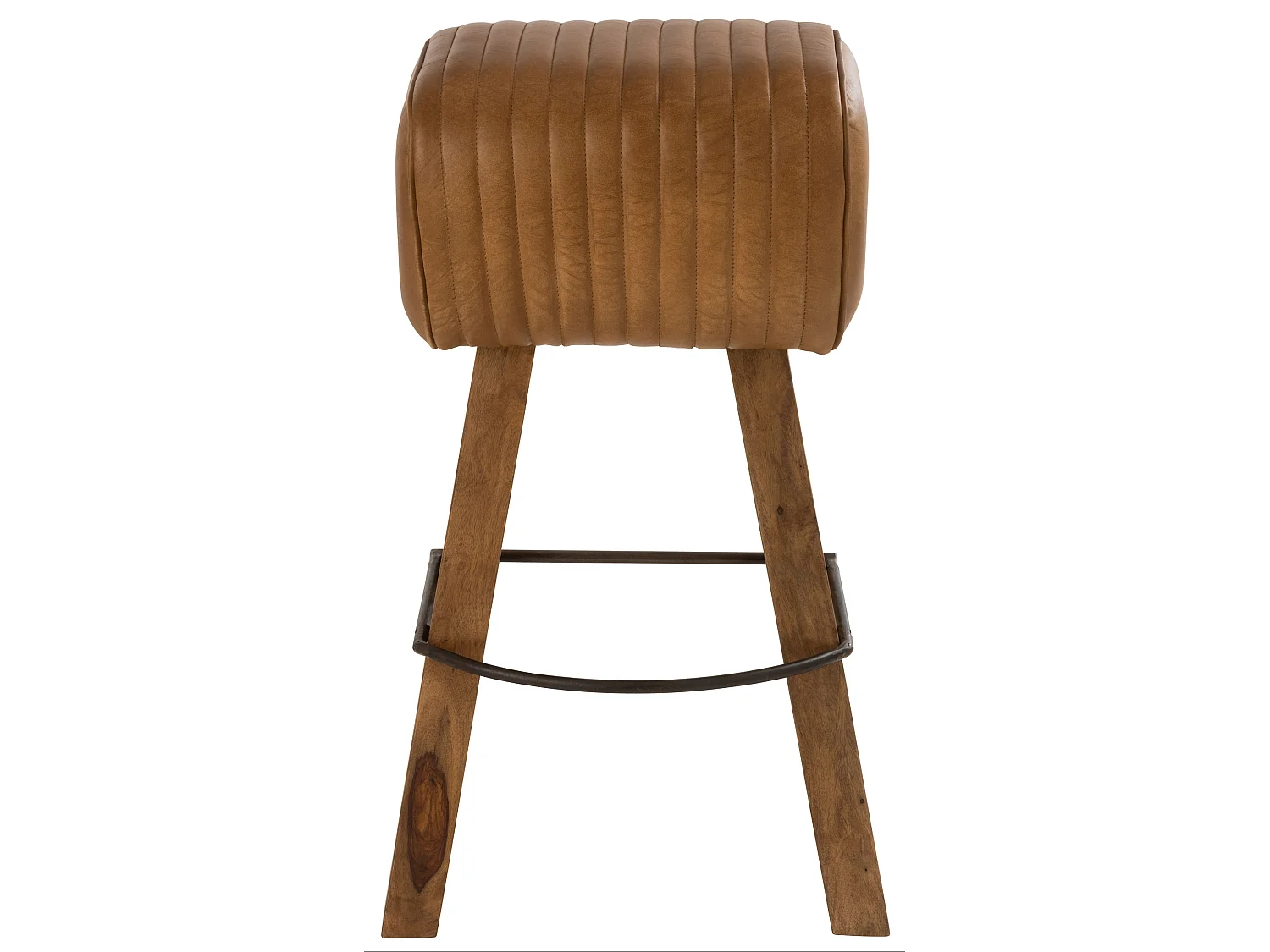 Tabouret de Bar en Cuir & Bois "Gym" 75cm Naturel