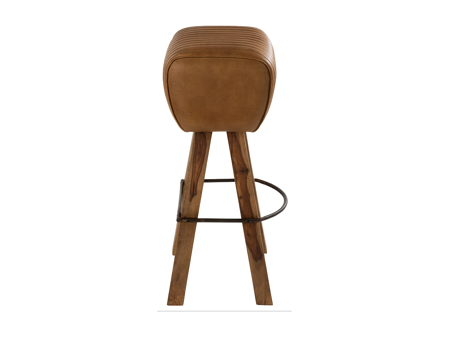 Tabouret de Bar en Cuir & Bois "Gym" 75cm Naturel
