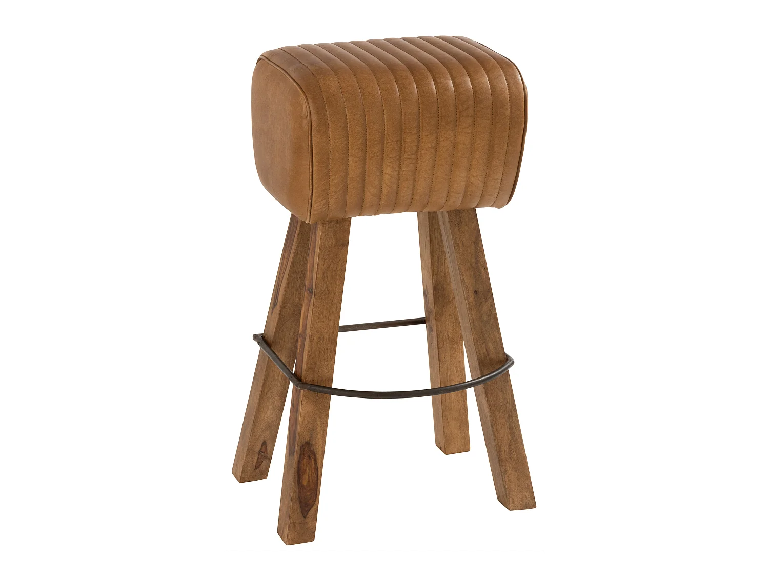 Tabouret de Bar en Cuir & Bois "Gym" 75cm Naturel
