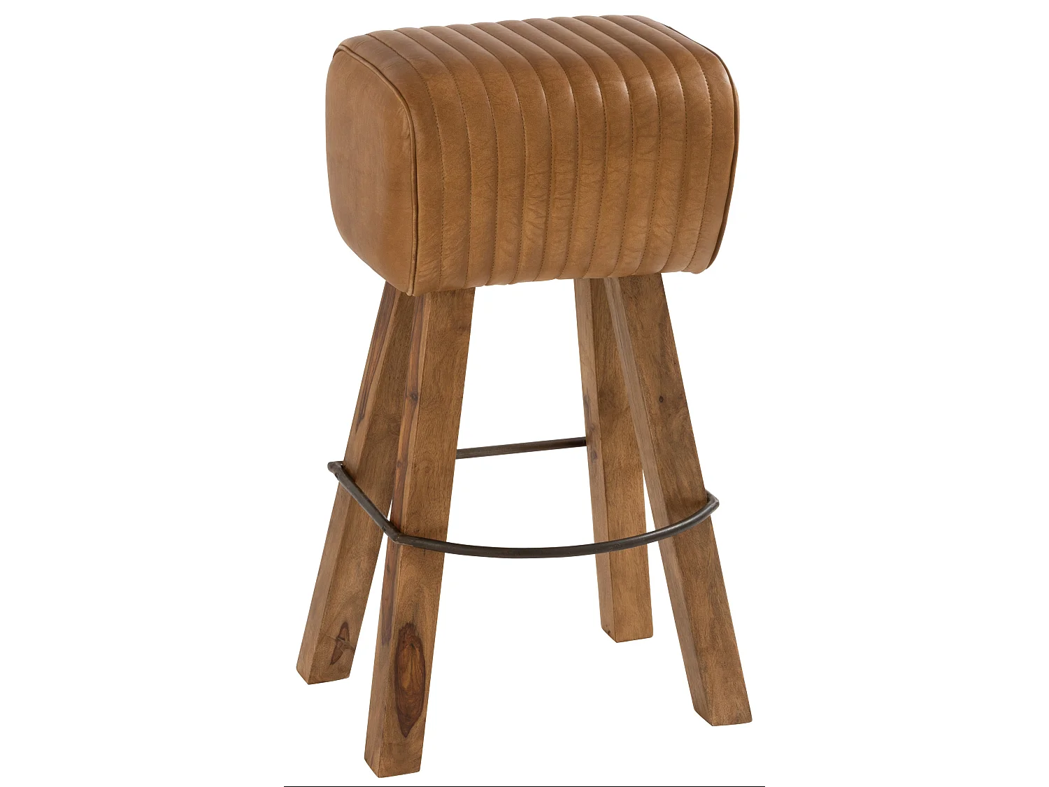 Tabouret de Bar en Cuir & Bois "Gym" 75cm Naturel