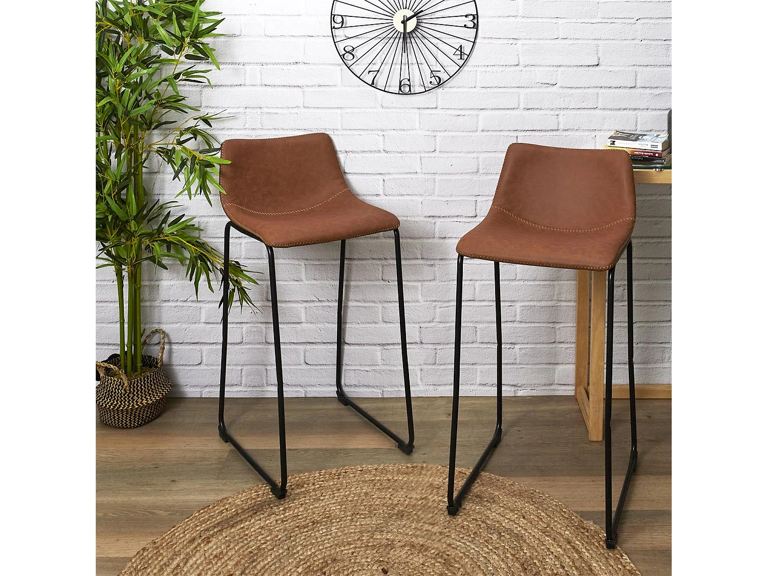 Lot De 2 Tabourets De Bar Pu Indus Marron