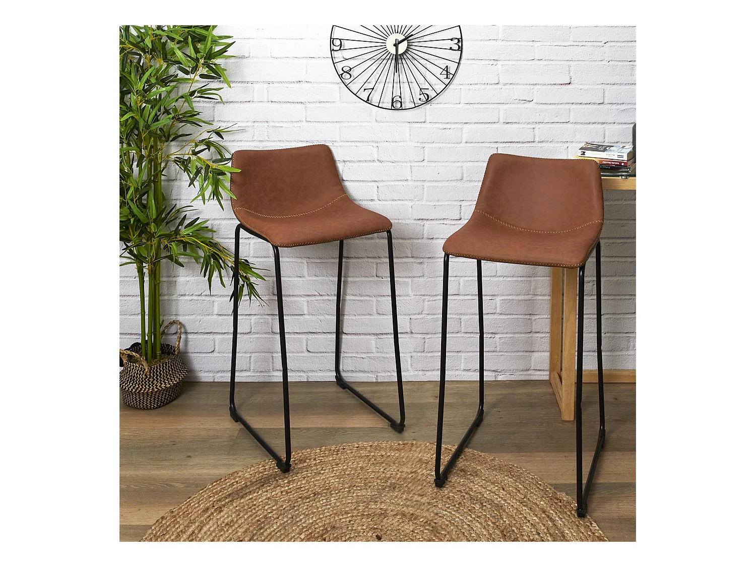 Lot De 2 Tabourets De Bar Pu Indus Marron
