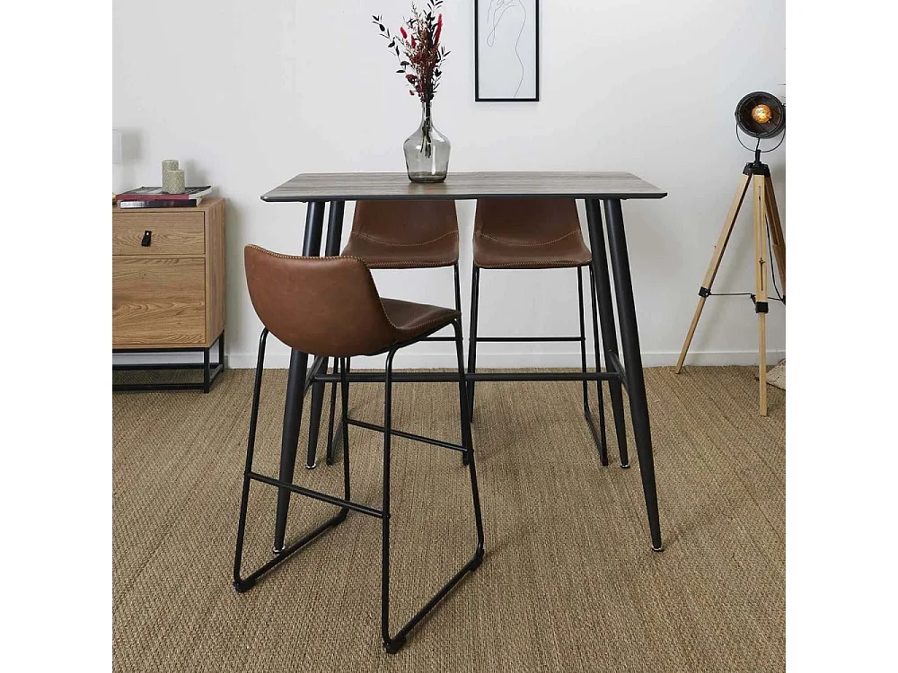 Lot De 2 Tabourets De Bar Pu Indus Marron