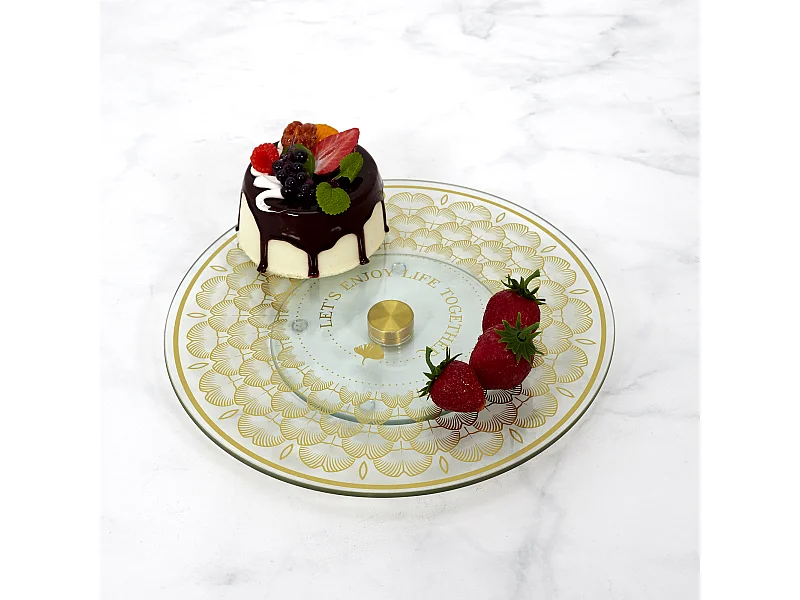 Plateau Tournant En Verre Ginkgo 28cm Or