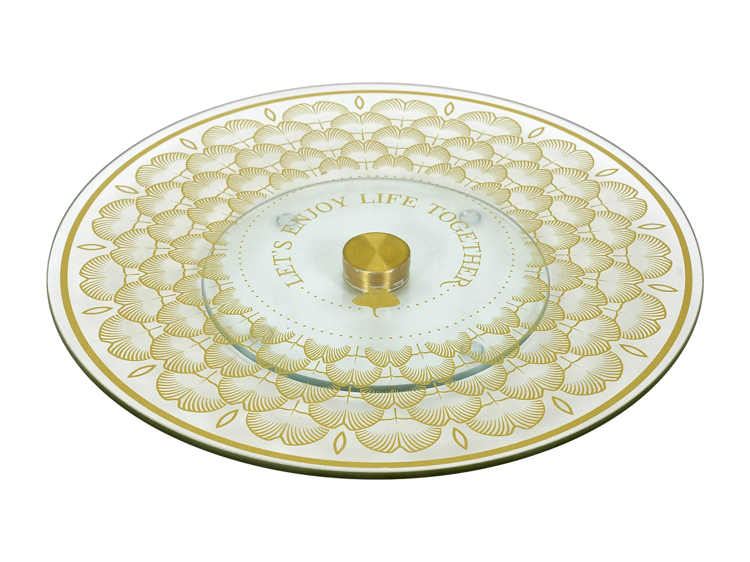Plateau Tournant En Verre Ginkgo 28cm Or
