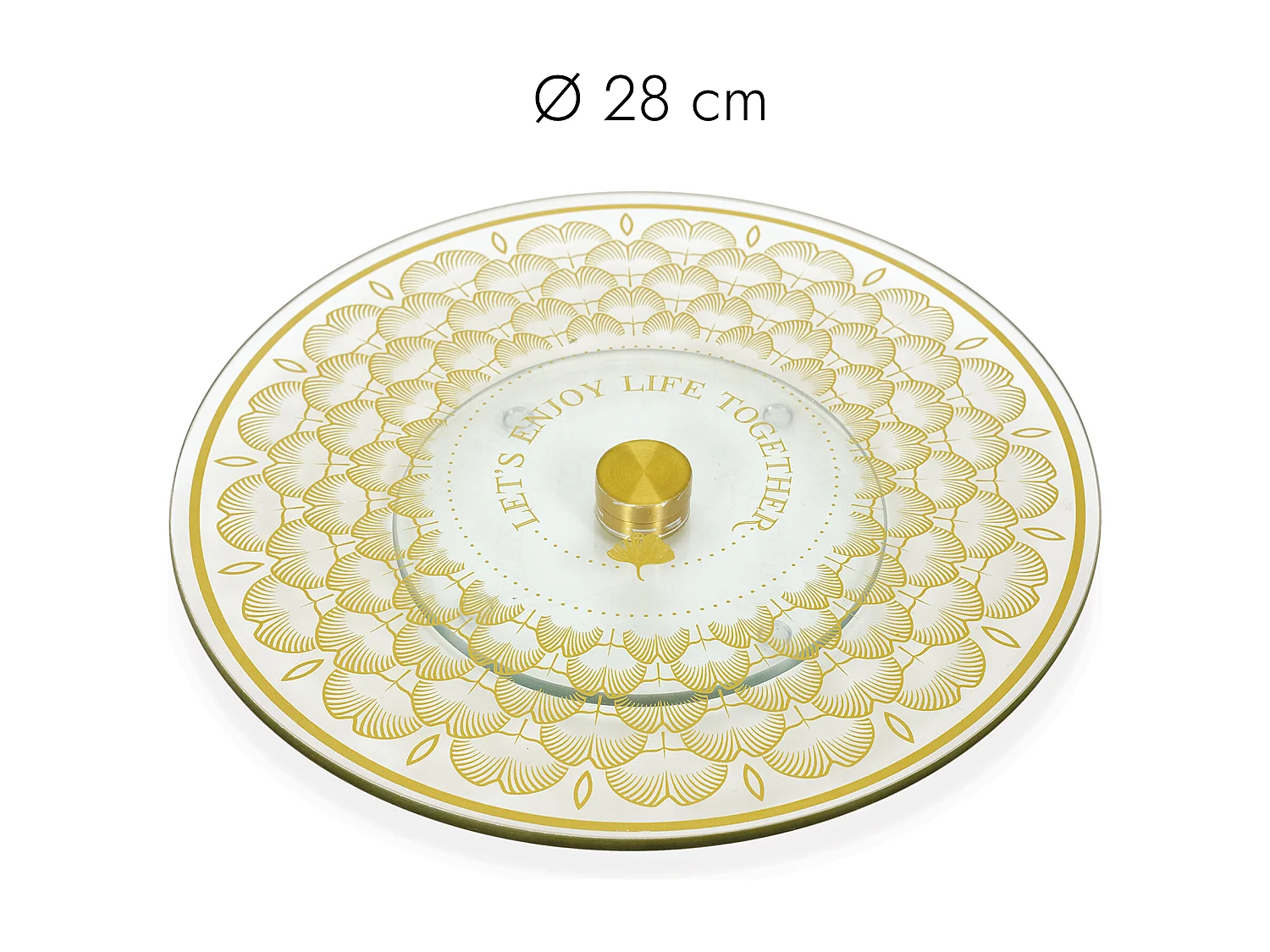 Plateau Tournant En Verre Ginkgo 28cm Or