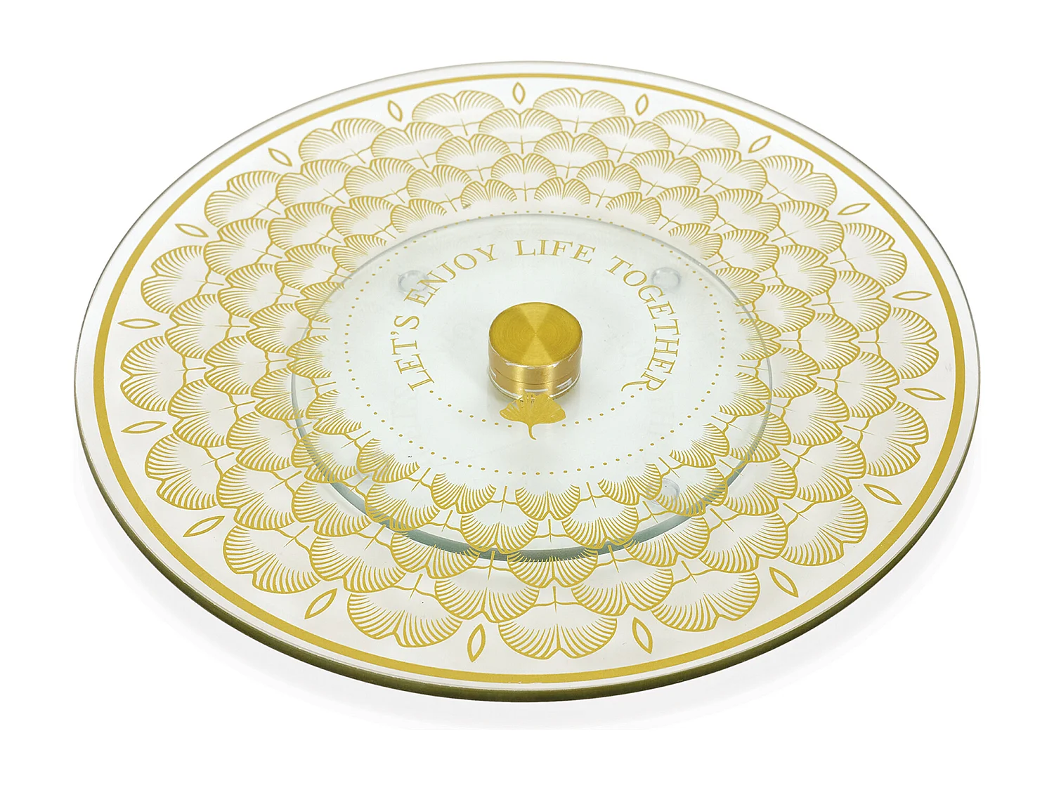 Plateau Tournant En Verre Ginkgo 28cm Or