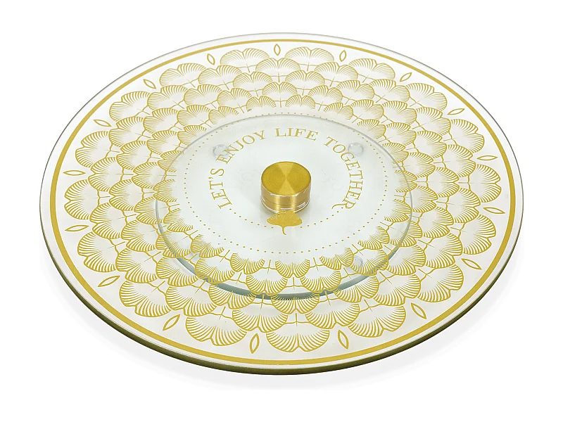 Plateau Tournant En Verre Ginkgo 28cm Or