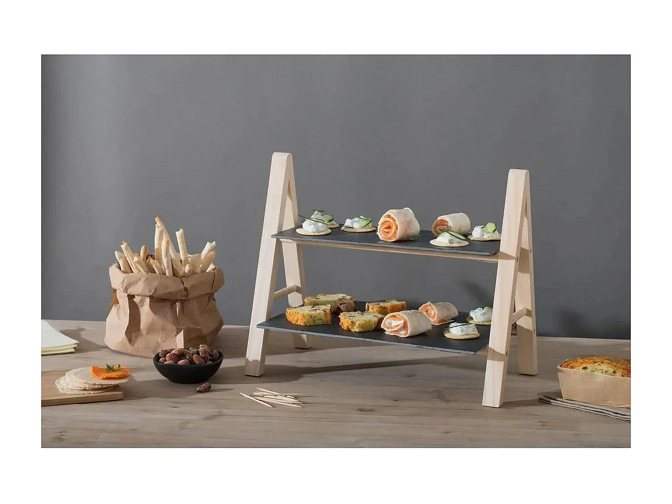 Serviteur À 2 Étages Chevalet "Ardoise" 28cm Noir