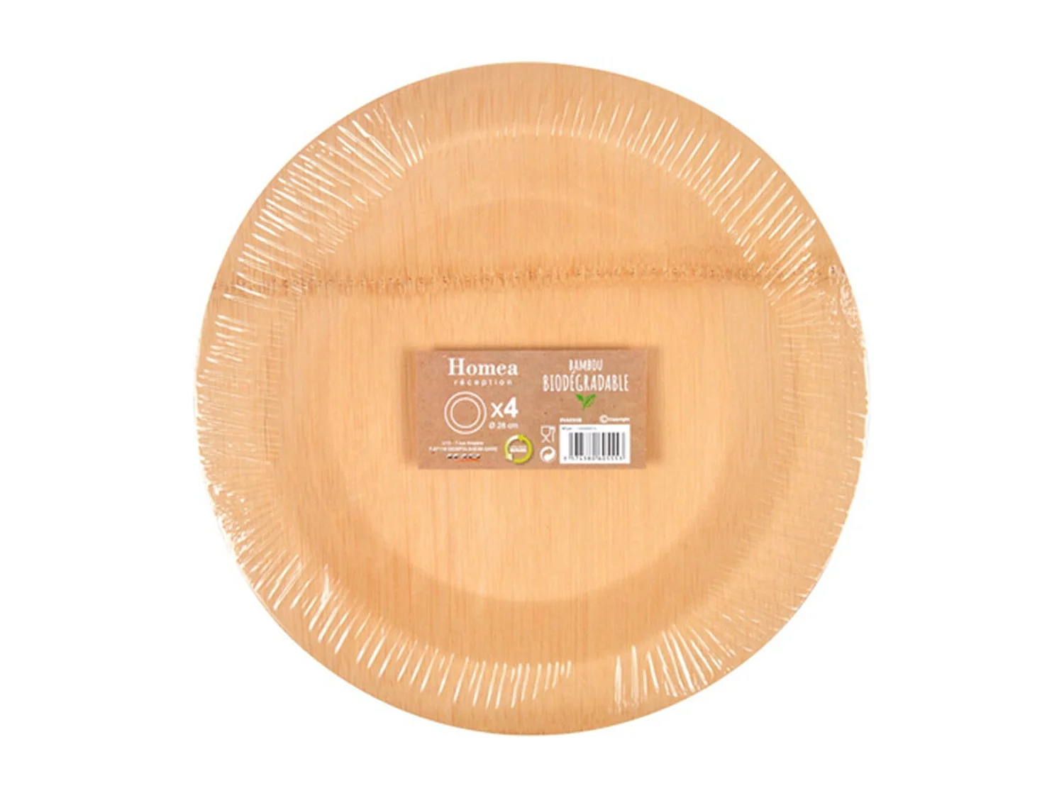 Lot de 4 Plateaux Ronds "Bambou" 28cm Naturel