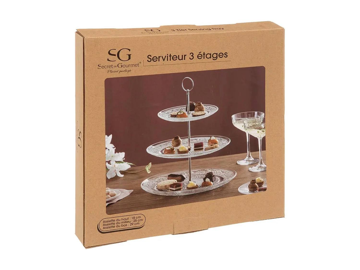 Serviteur à 3 Étages "Renaissance" 33cm Transparent