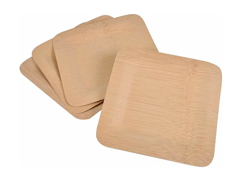 Lot de 4 Plateaux Carrés "Bambou" 25cm Naturel