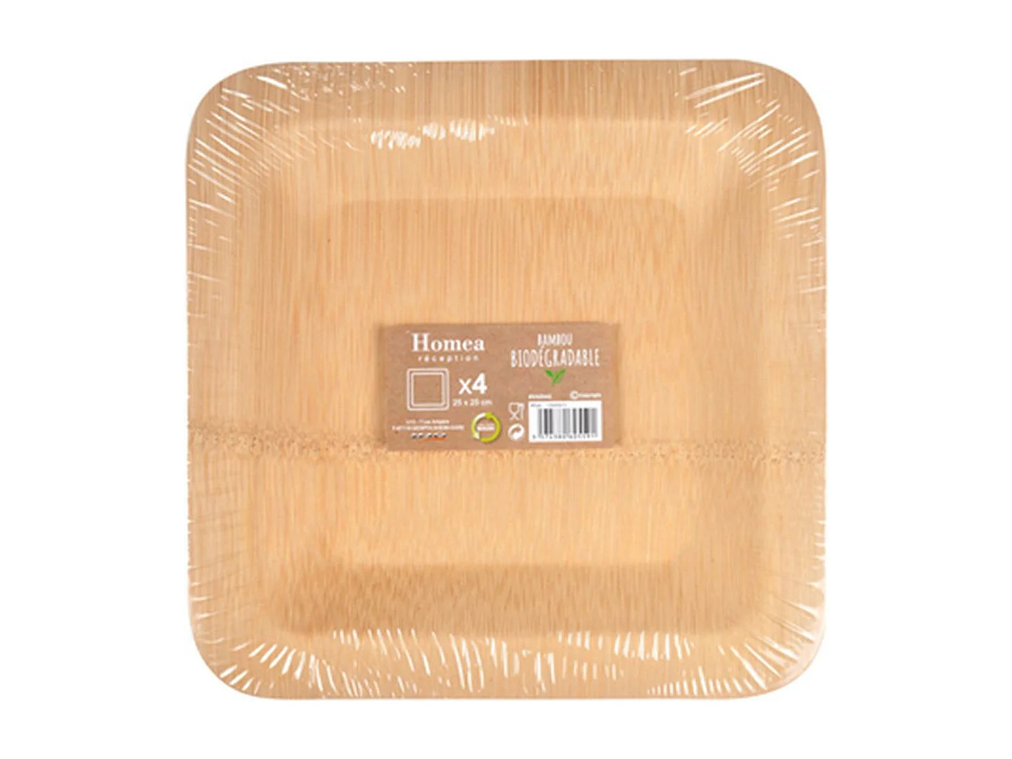 Lot de 4 Plateaux Carrés "Bambou" 25cm Naturel