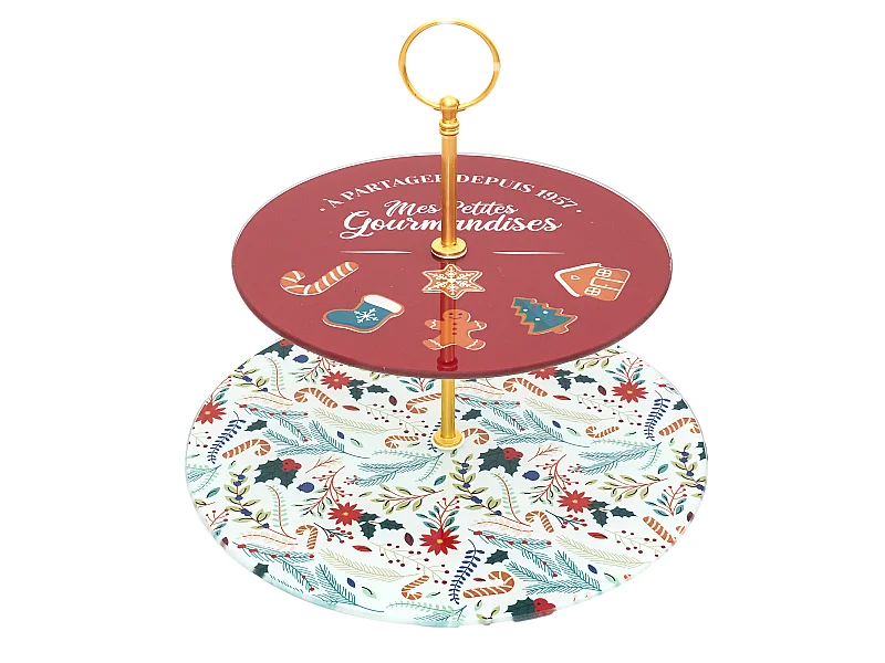 Plateau De Presentation Double Noel D25cm Blanc, Rouge, Vert