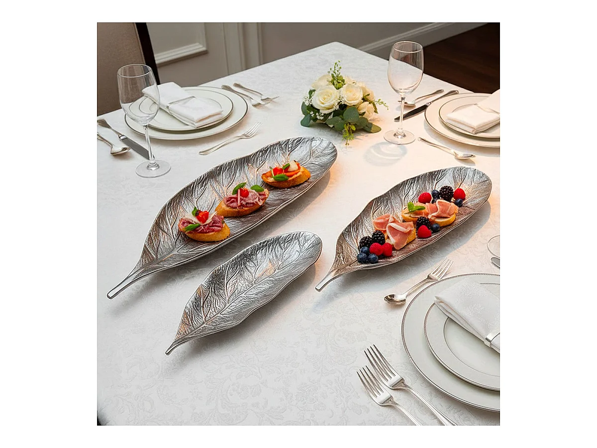 Lot de 3 Plateaux de Présentation "Leaf" 64cm Argent