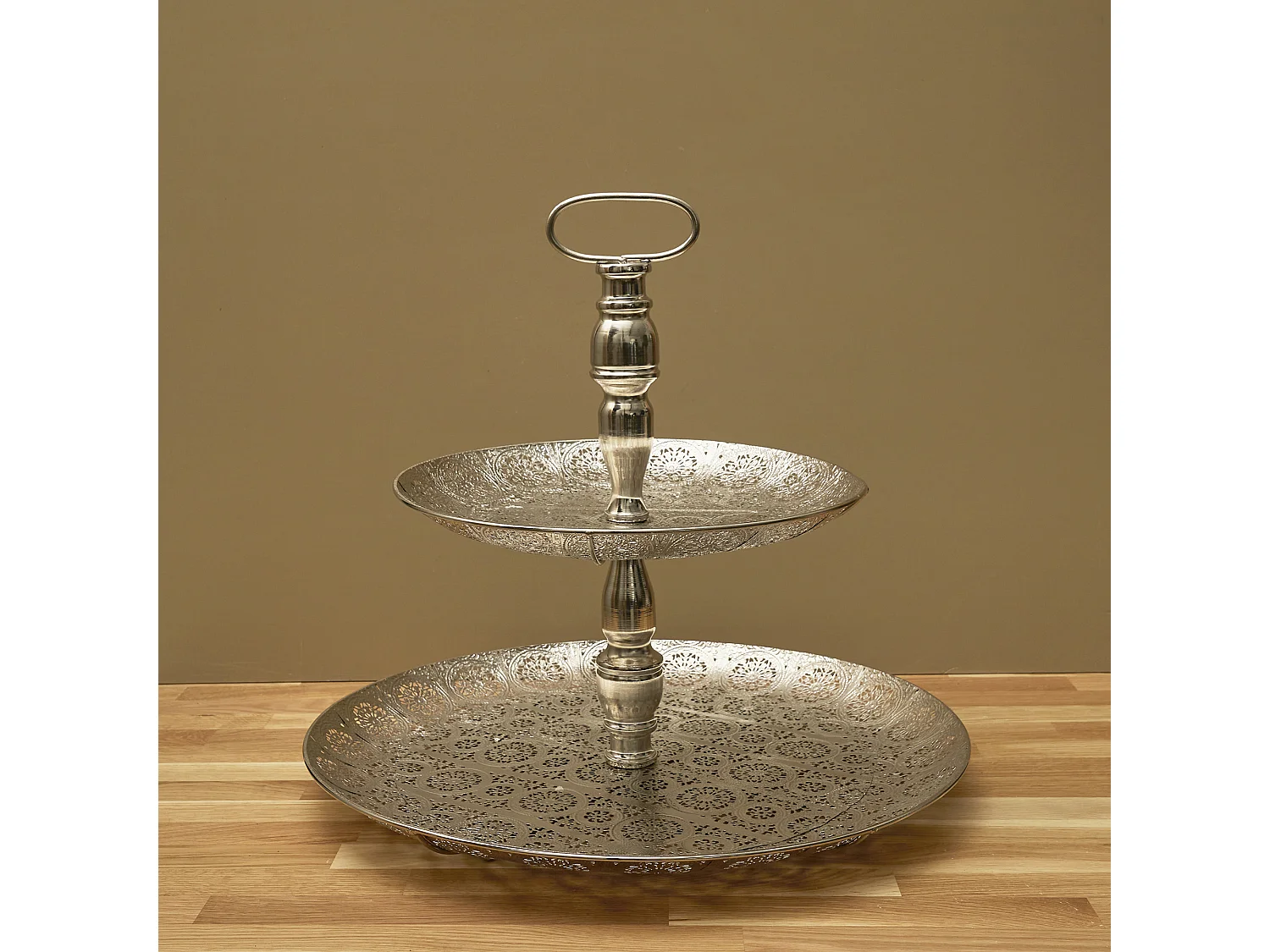 Plateau Decoratif Metal Double 49cm Argent