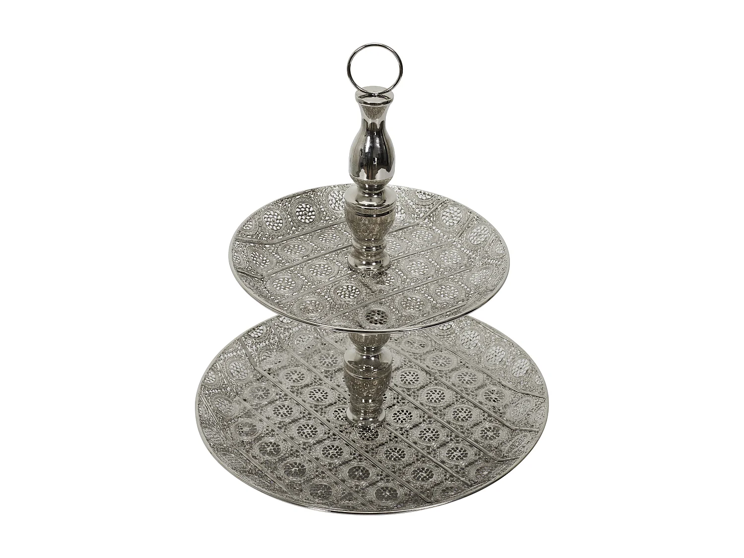 Plateau Decoratif Metal Double 49cm Argent