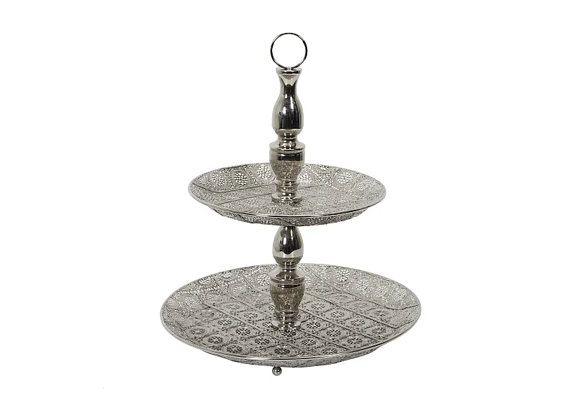 Plateau Decoratif Metal Double 49cm Argent