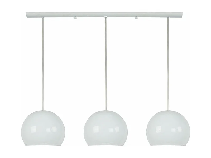 Barre, 3 suspensions globe verre opale 80 cm.