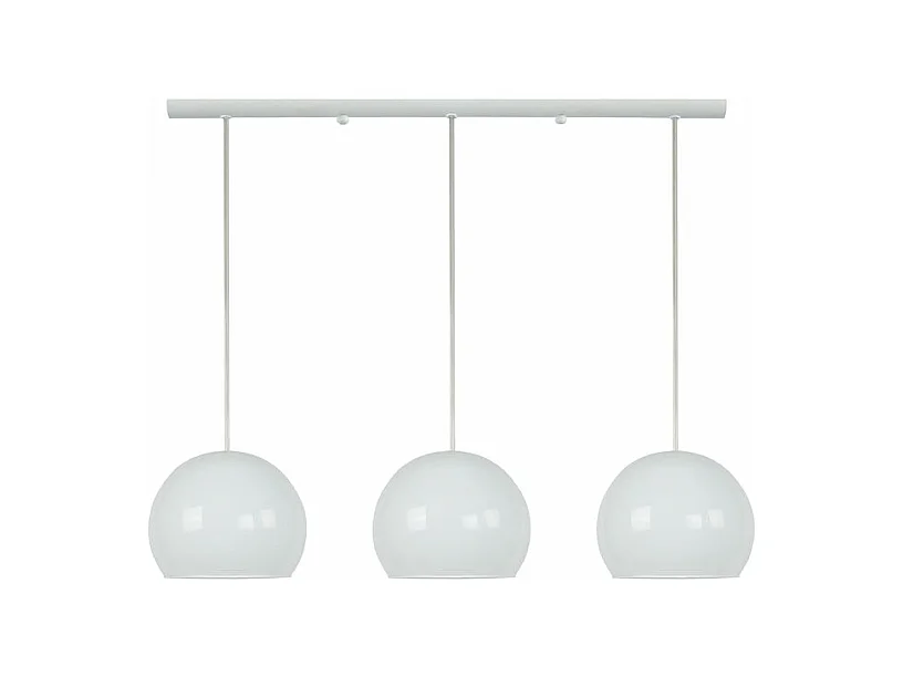 Barre, 3 suspensions globe verre opale 80 cm.