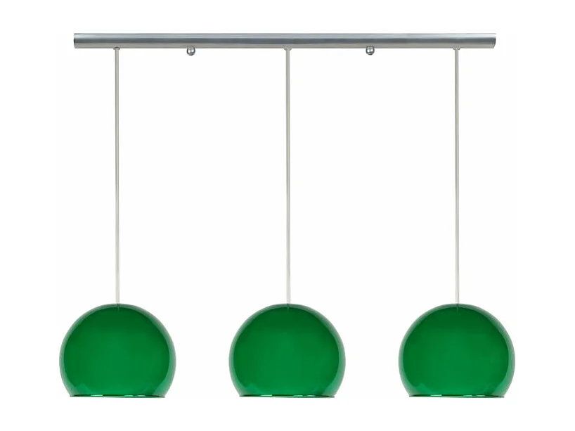 Barre, 3 suspensions globe verre vert 80 cm.