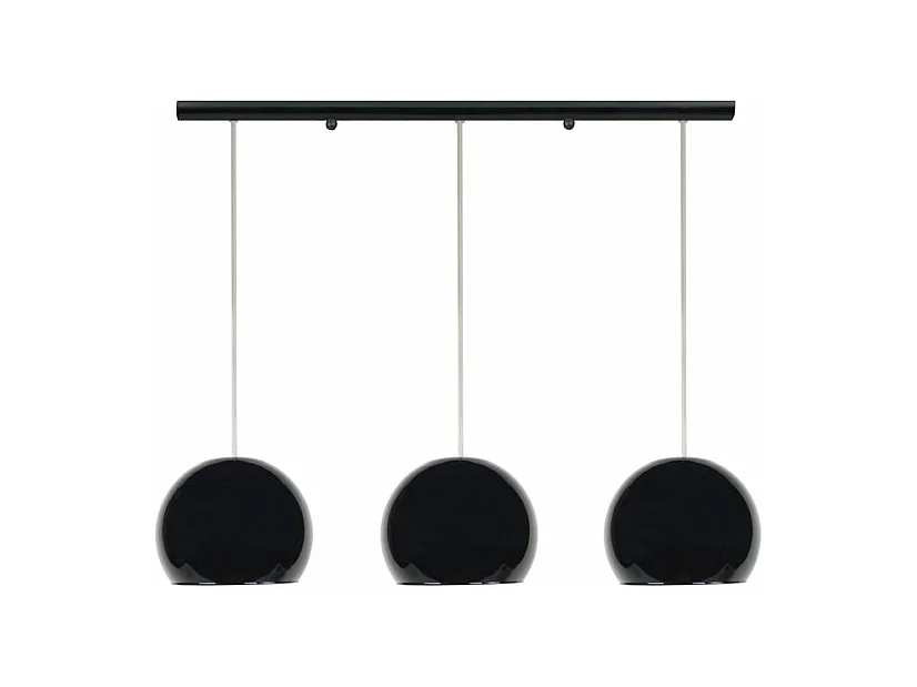 Barre, 3 suspensions globe verre noir 80 cm.