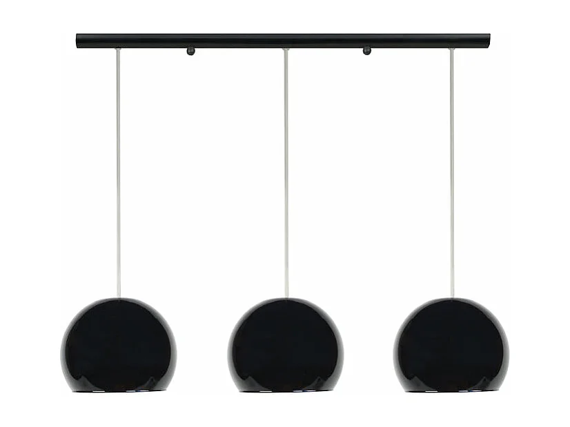 Barre, 3 suspensions globe verre noir 80 cm.