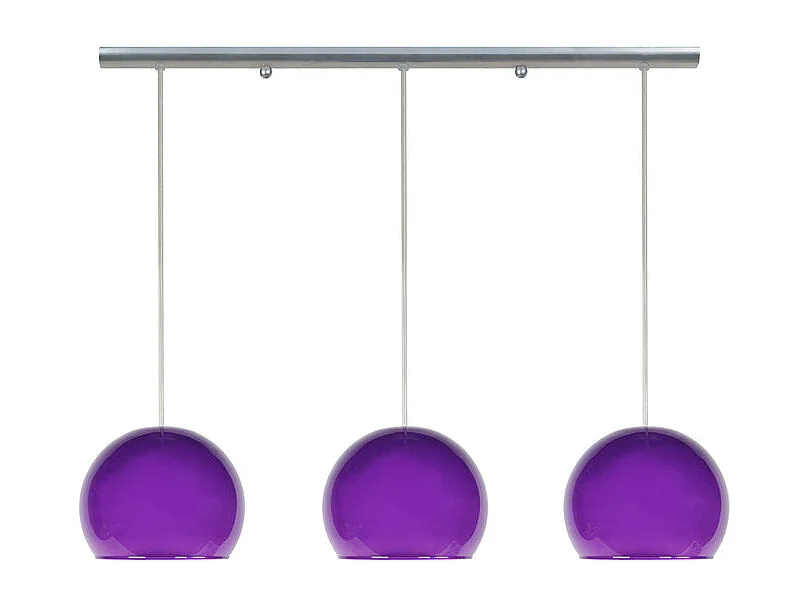 Barre, 3 suspensions globe verre violet 80 cm.