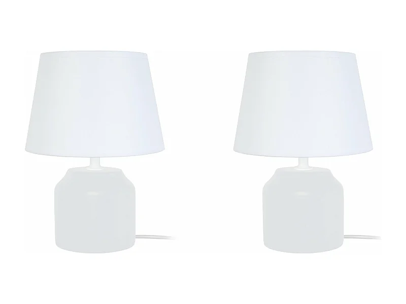 Pair de Lampes de chevet cylindre bois  blanc 24 cm.