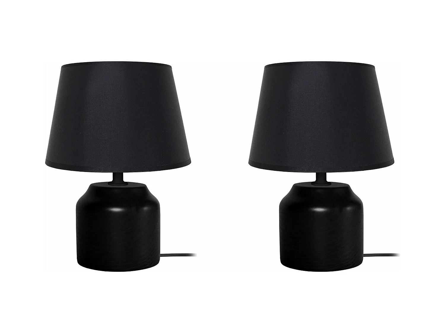 Pair de Lampes de chevet cylindre bois  noir 24 cm.
