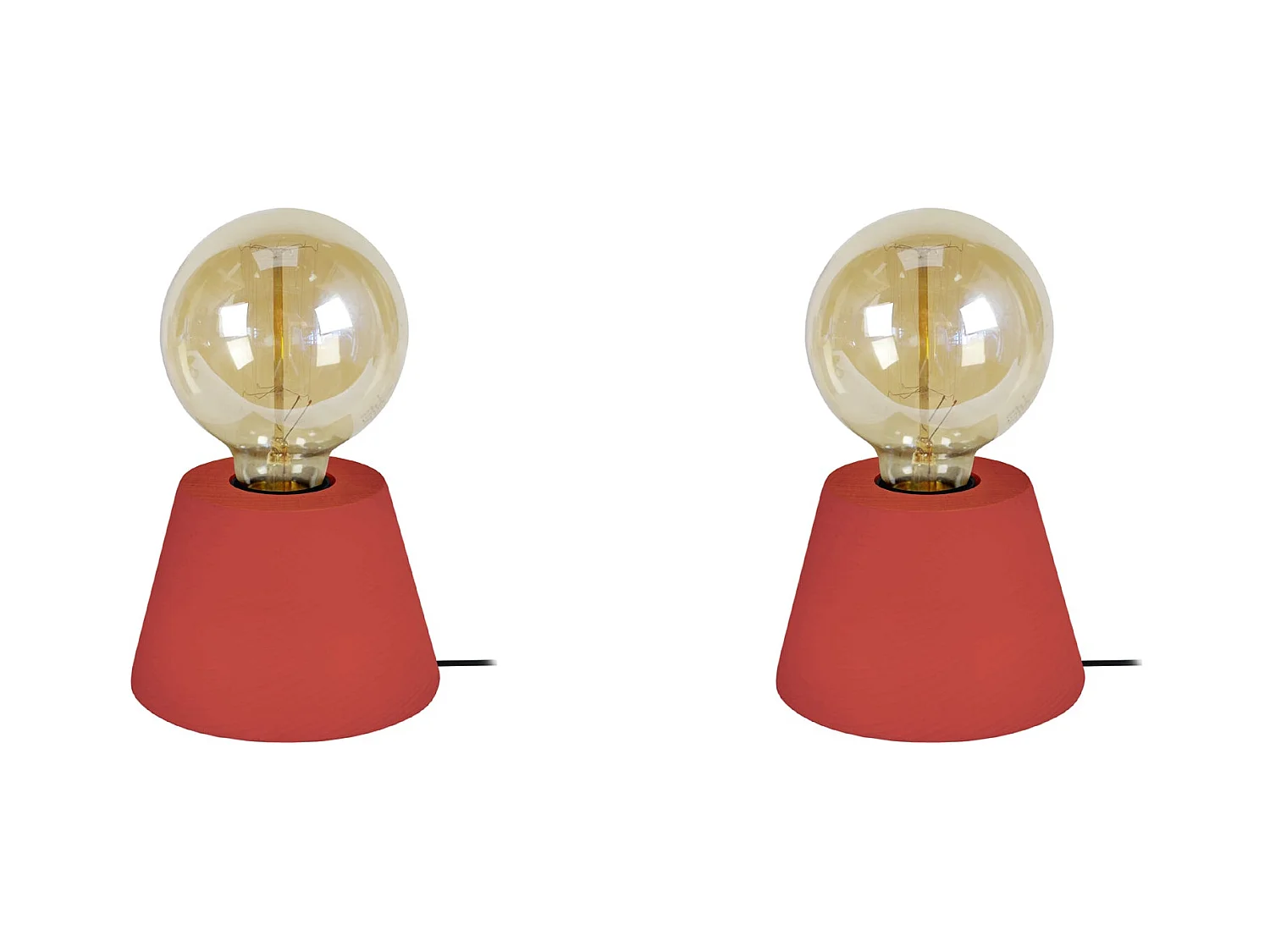 Pair de Lampes de chevet conique bois  rouge 18,5 cm.