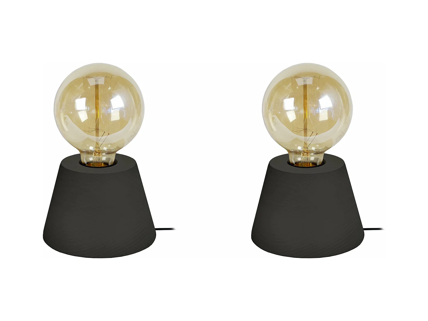 Pair de Lampes de chevet conique bois  noir 18,5 cm.