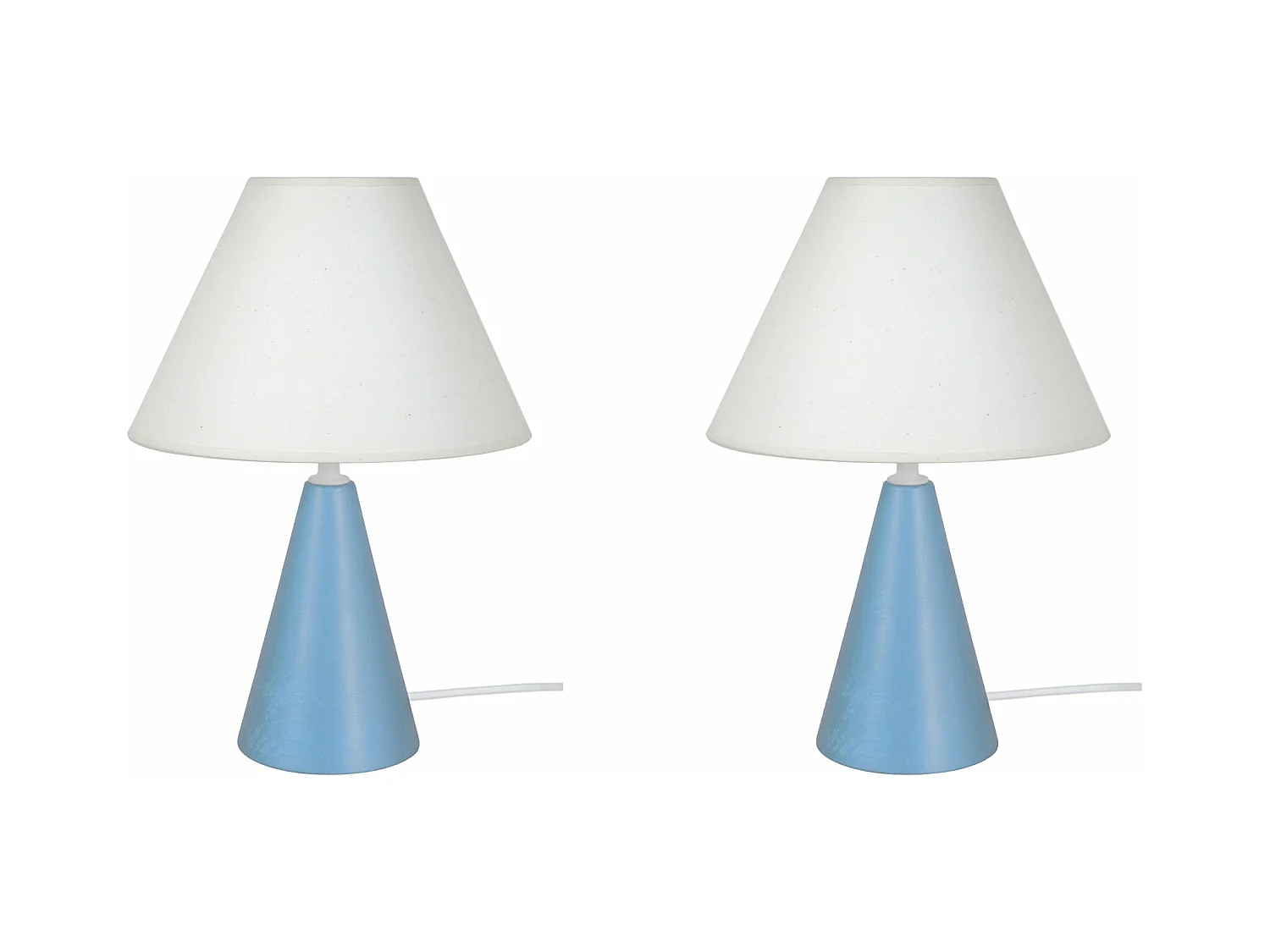 Pair de Lampes de chevet conique bois  bleu gris 32 cm.