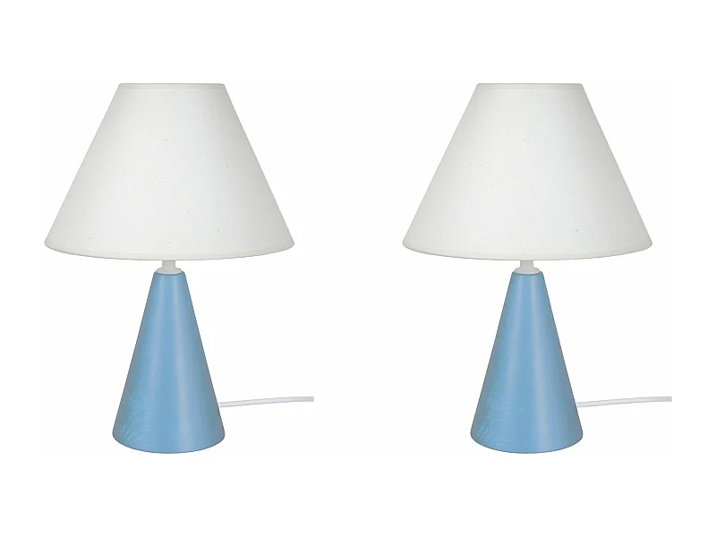 Pair de Lampes de chevet conique bois  bleu gris 32 cm.