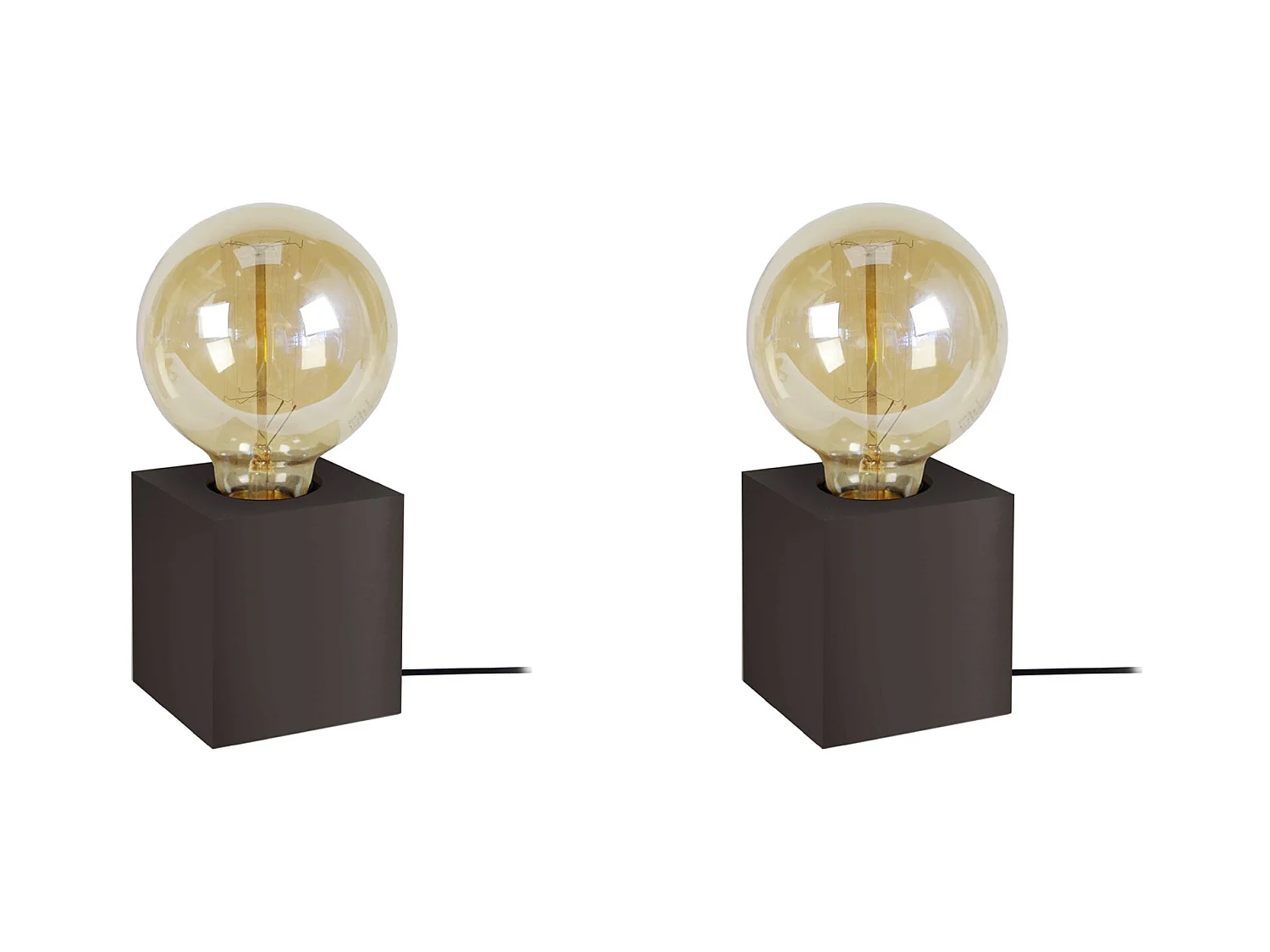 Pair de Lampes de chevet carré bois  noir 21 cm.