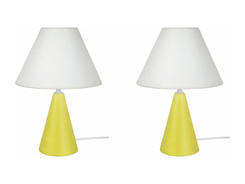 Pair de Lampes de chevet conique bois  jaune 32 cm.
