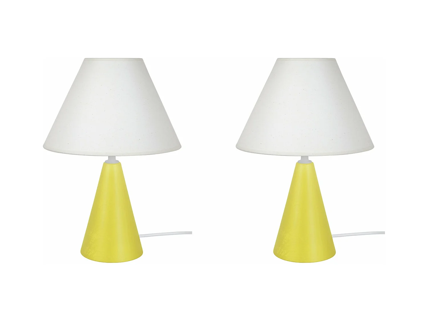 Pair de Lampes de chevet conique bois  jaune 32 cm.