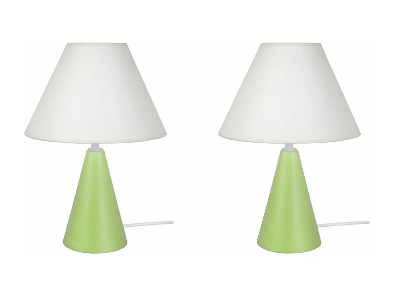 Pair de Lampes de chevet conique bois  vert 32 cm.