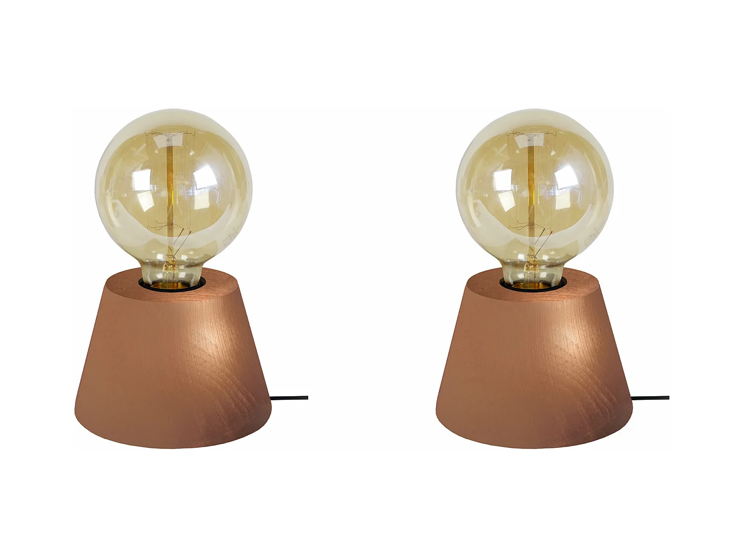 Pair de Lampes de chevet conique bois  cuivre 18,5 cm.