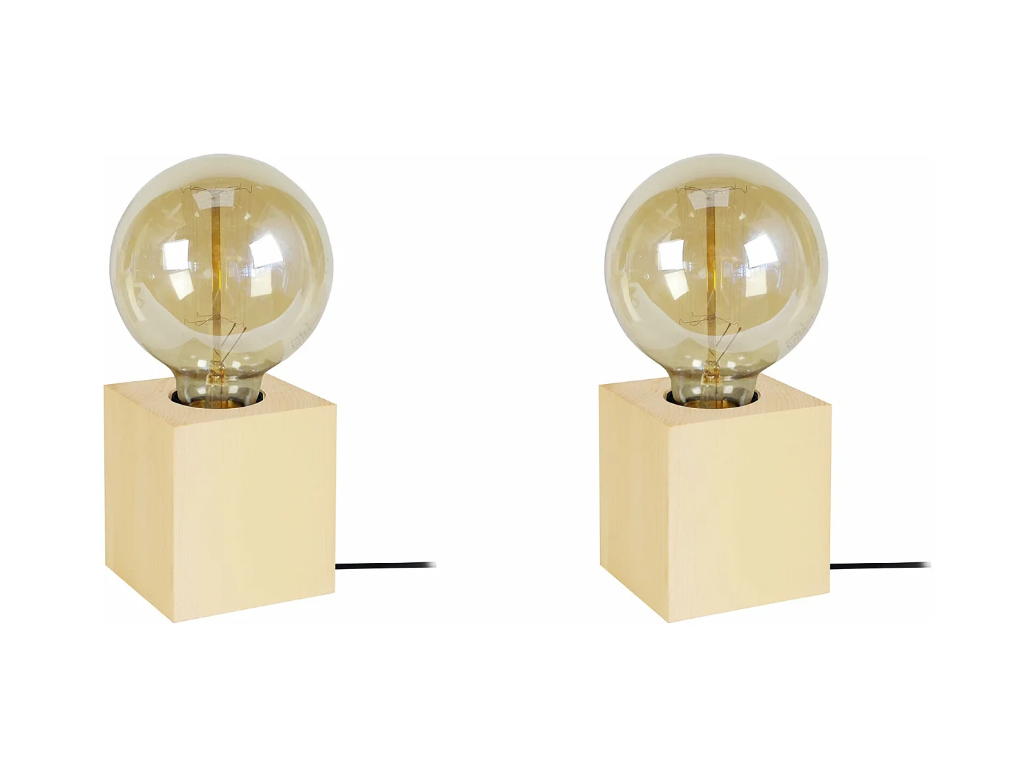Pair de Lampes de chevet carré bois  jaune 21 cm.