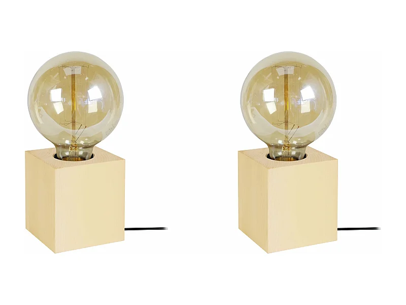 Pair de Lampes de chevet carré bois  jaune 21 cm.